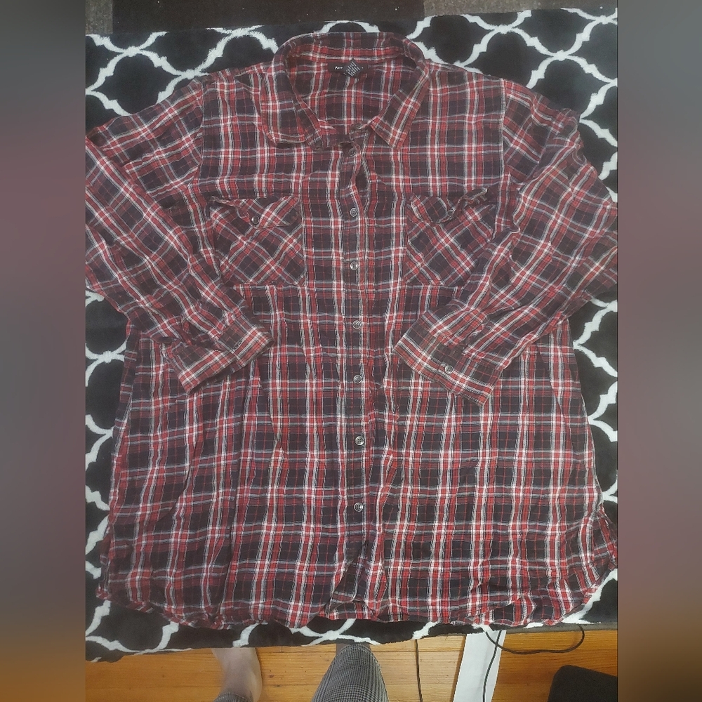 Ashley Stewart Red and Black Plaid Shirt‎